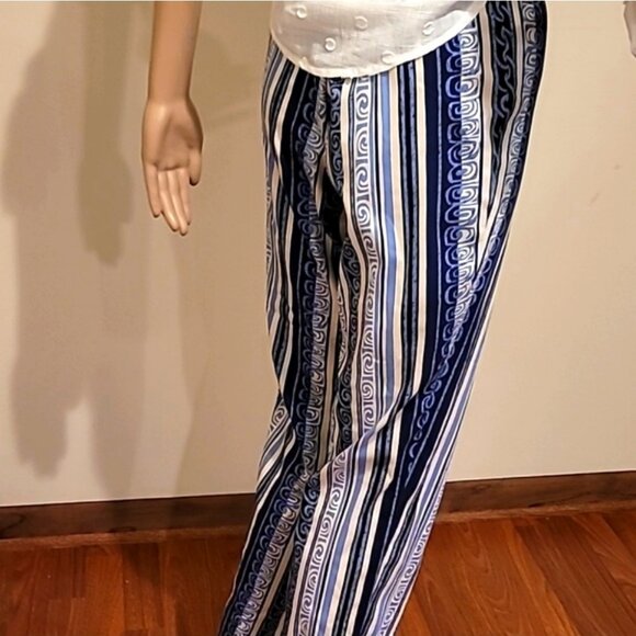Blue & White Striped Pattern High-Waisted Lightweight Pants Womens Size M - Picture 9 of 14